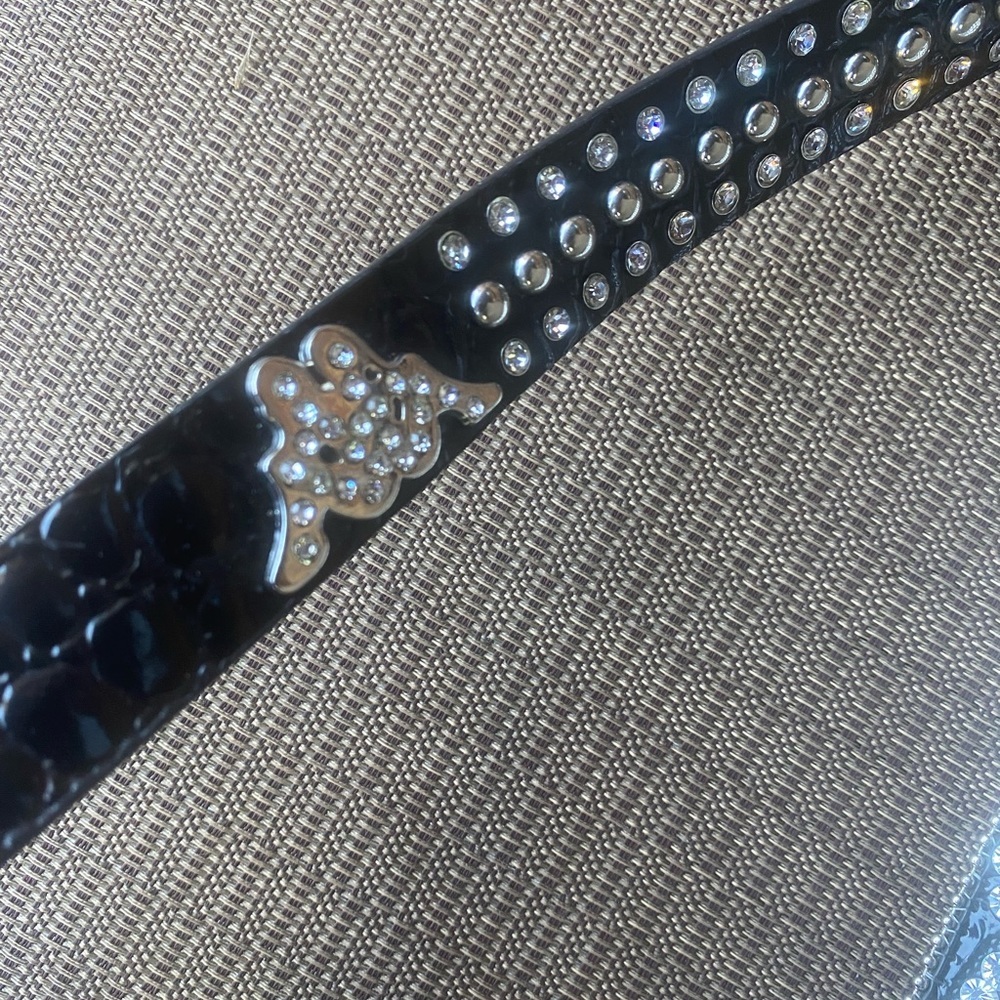 Lot of 2 Women’s L Rhinestone Black bling belts concert punk rocker buckle nice - Picture 7 of 10